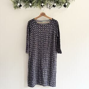 Boden Grey Geometric Wool Sweater Midi Dress Size 12 Elbow Sleeve ef815
